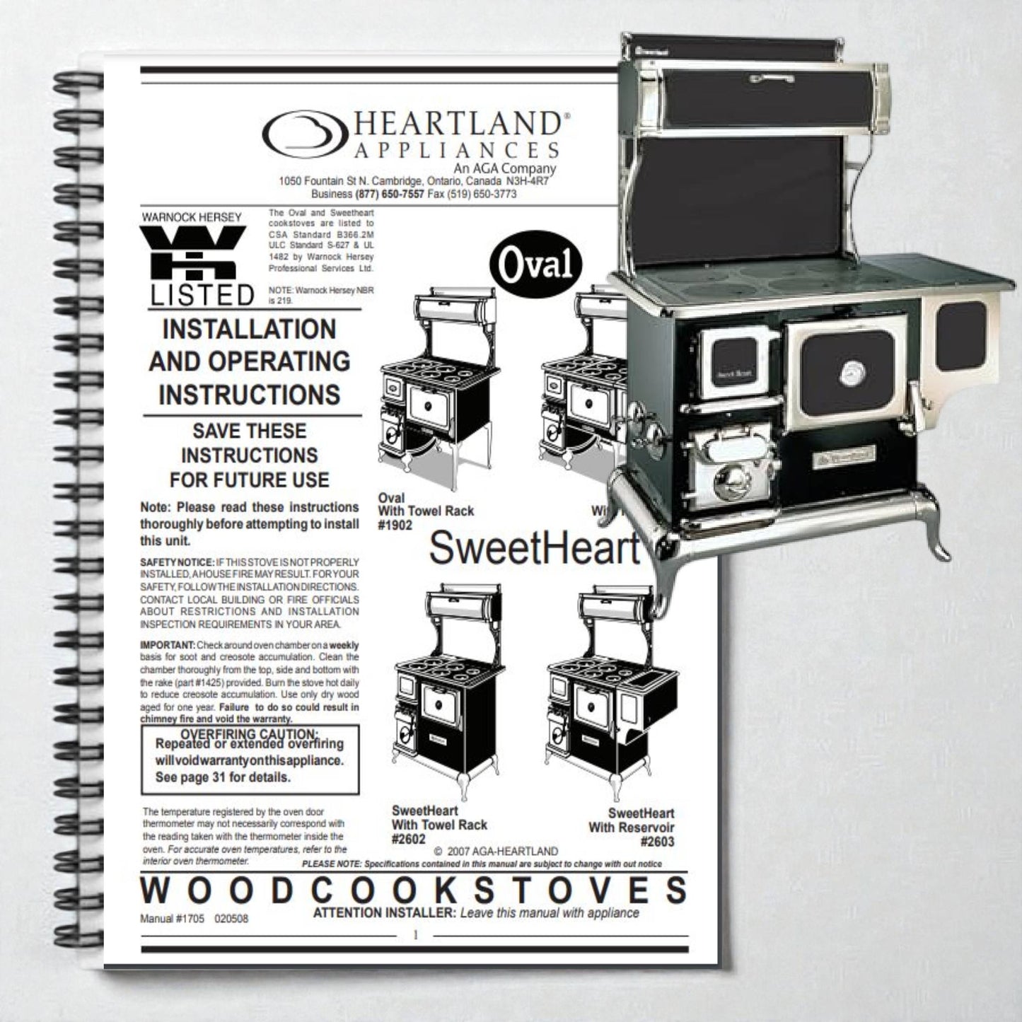 Heartland Appliances SweetHeart wood cookstove manual with illustrations on a white background