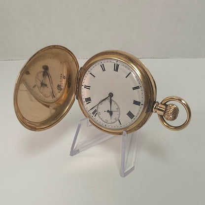 Swiss Full Hunter Pocket Watch Gold Plate Dennison Case Alfred Bruce 1910 