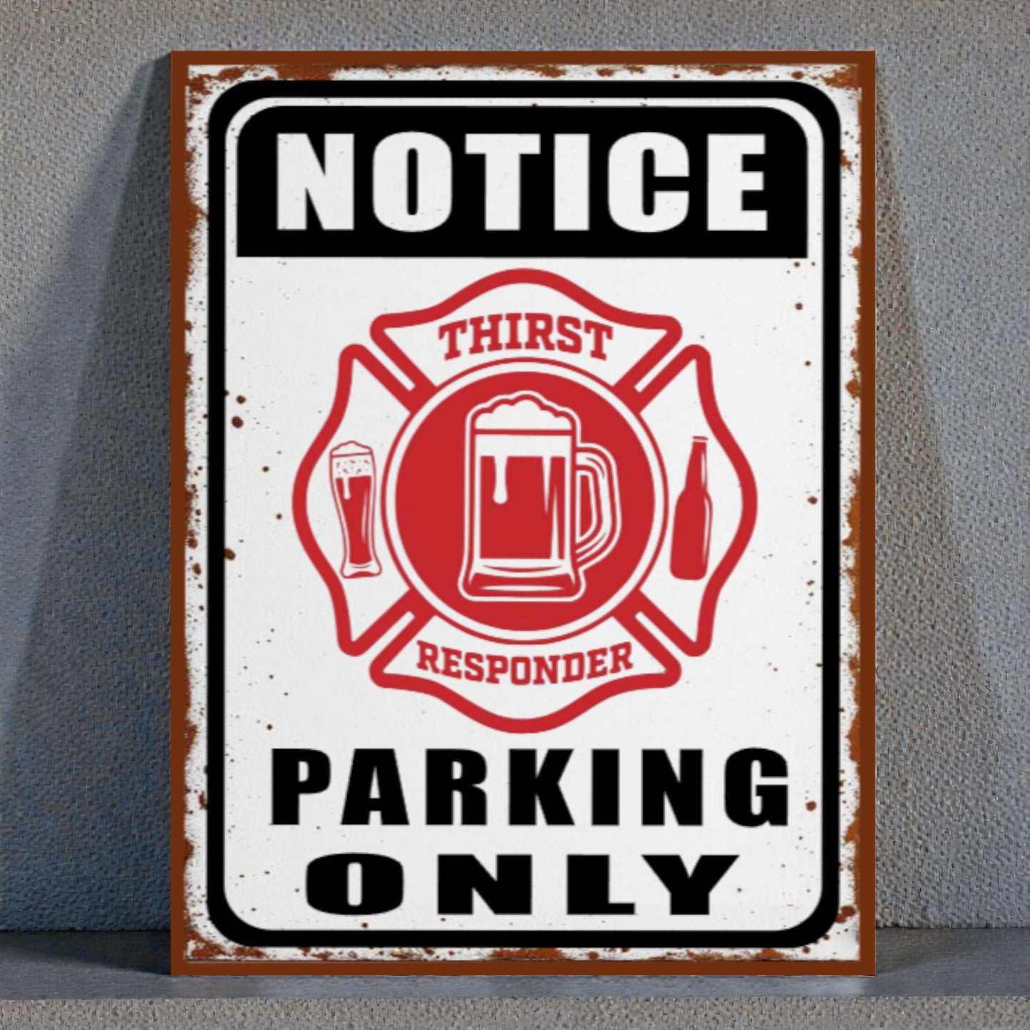 Rustic Metal Man Cave Sign | Thirst Responders Parking Only Fireman Shield Bar Decor