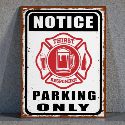 Rustic Metal Man Cave Sign | Thirst Responders Parking Only Fireman Shield Bar Decor