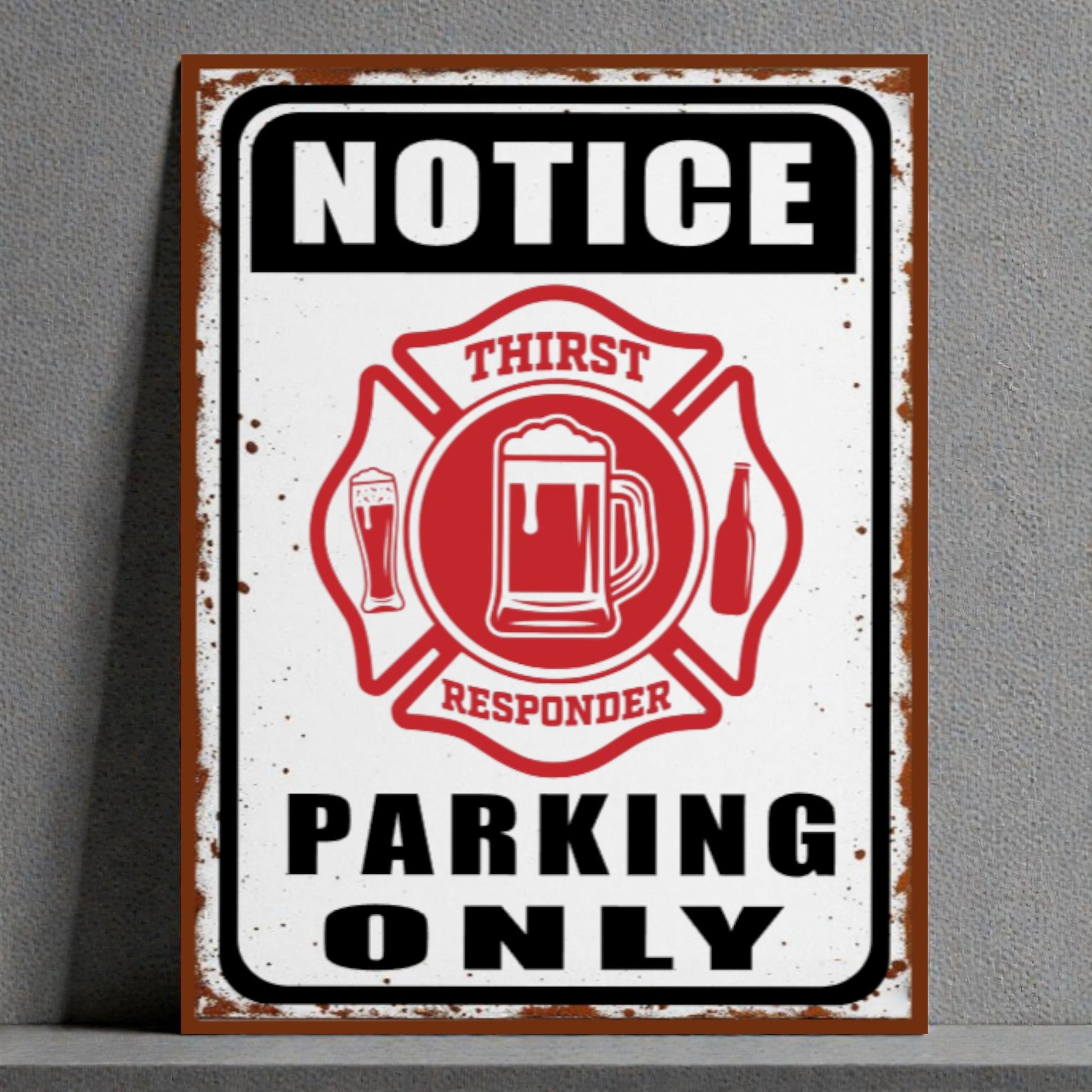 Rustic Metal Man Cave Sign | Thirst Responders Parking Only Fireman Shield Bar Decor
