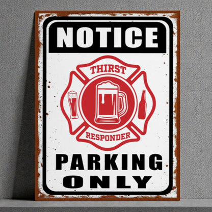 Rustic Metal Man Cave Sign | Thirst Responders Parking Only Fireman Shield Bar Decor