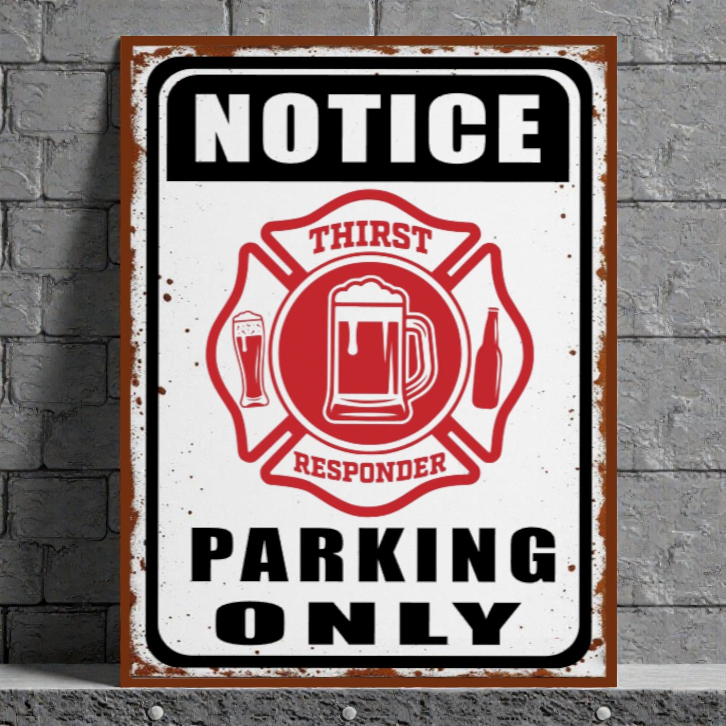Rustic Metal Man Cave Sign | Thirst Responders Parking Only Fireman Shield Bar Decor