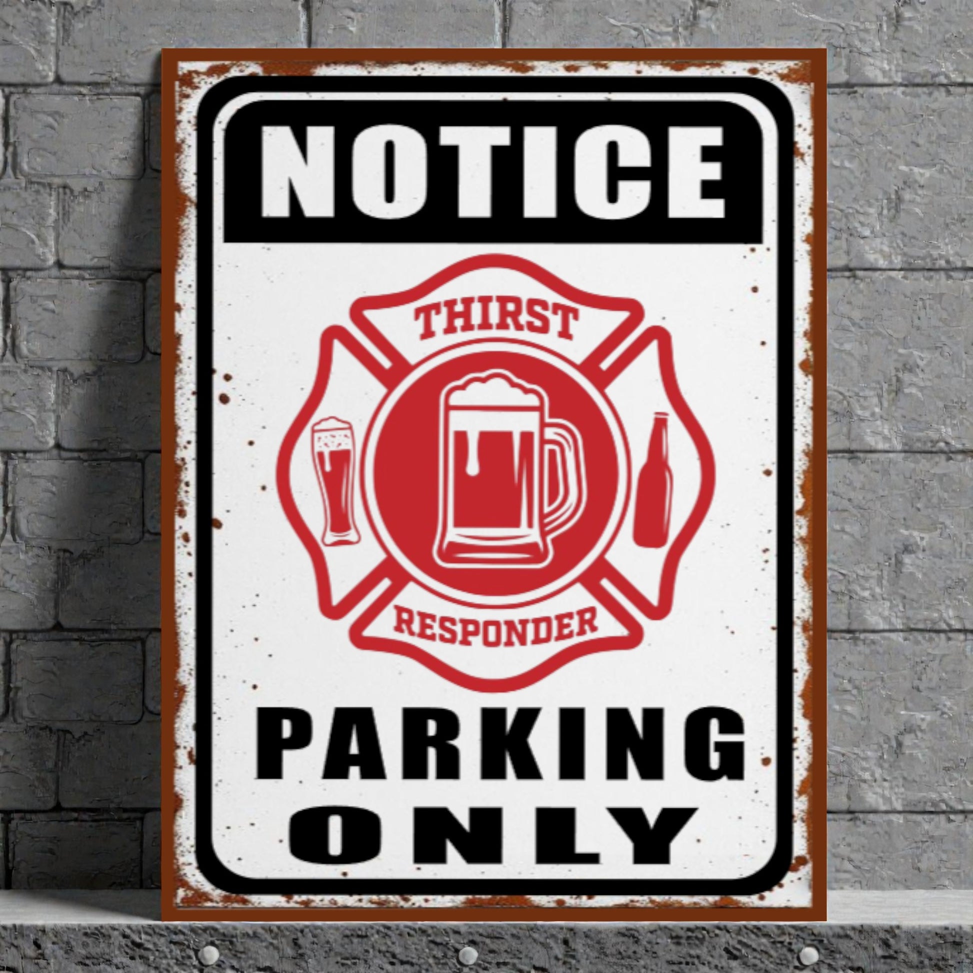 Rustic Metal Man Cave Sign | Thirst Responders Parking Only Fireman Shield Bar Decor