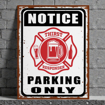 Rustic Metal Man Cave Sign | Thirst Responders Parking Only Fireman Shield Bar Decor