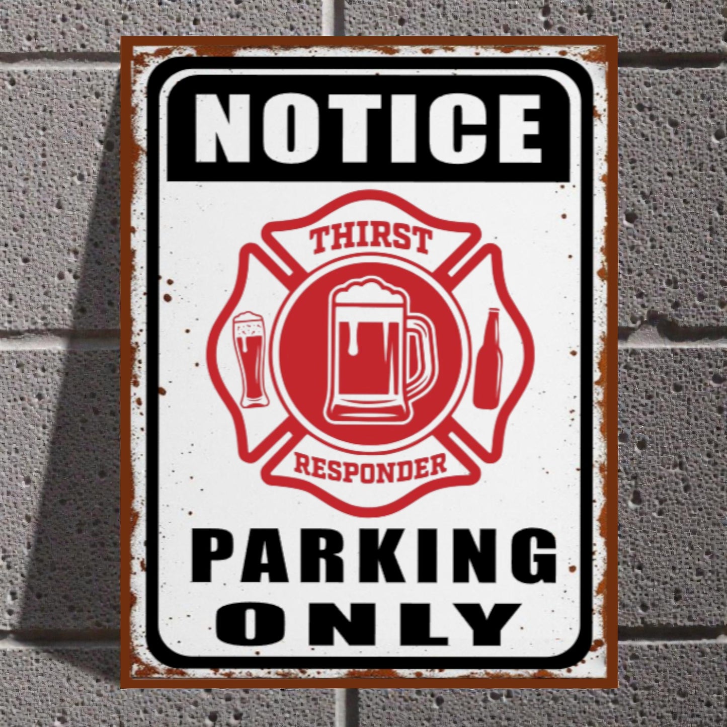 Rustic Metal Man Cave Sign | Thirst Responders Parking Only Fireman Shield Bar Decor