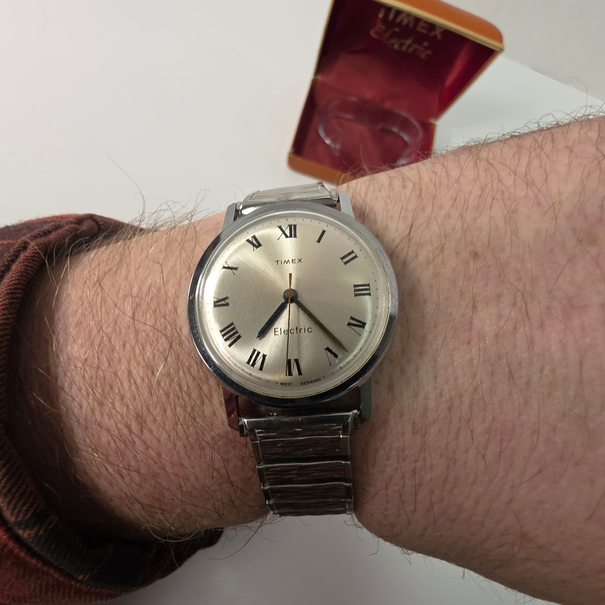 Vintage 1960s Timex Electric Backwind Watch – West Germany, Original Case