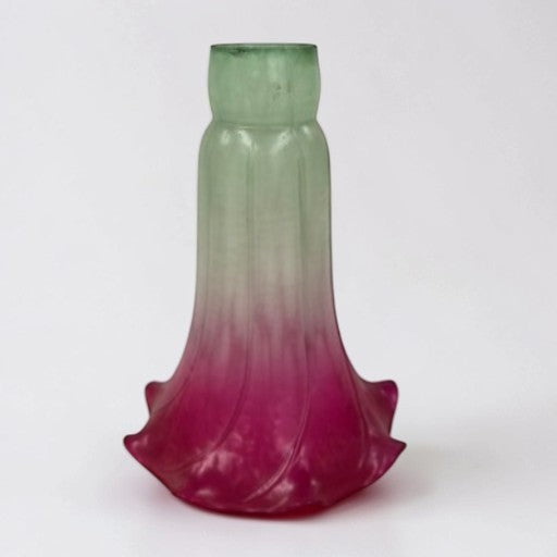 Vintage Cranberry & Green Tulip-Shaped Glass Lampshade Ruffled Edge 6-Inch Tall