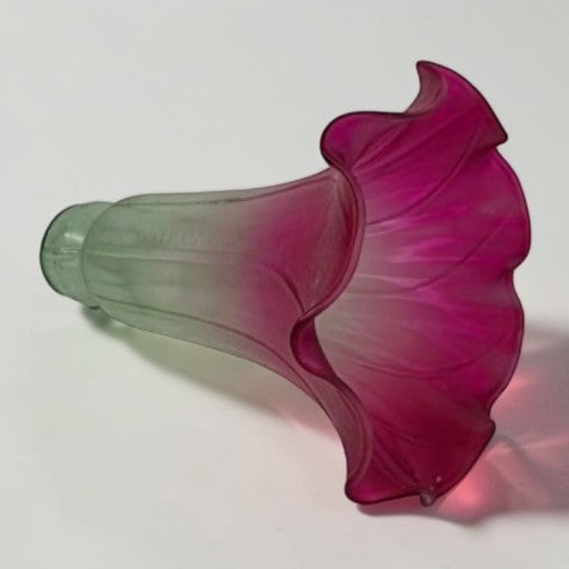 Vintage Cranberry & Green Tulip-Shaped Glass Lampshade Ruffled Edge 6-Inch Tall