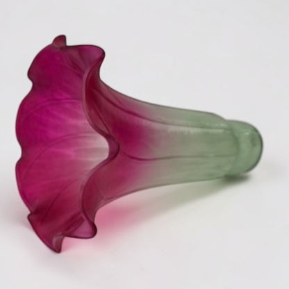 Vintage Cranberry & Green Tulip-Shaped Glass Lampshade Ruffled Edge 6-Inch Tall