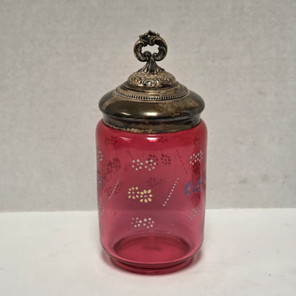 Victorian cranberry glass cruet with bird claw tongs

