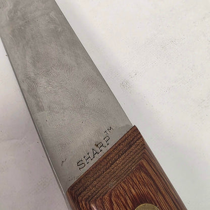 A beautifully crafted vintage camping axe featuring a rosewood handle, sharp stainless steel blade, and quality leather sheath.
