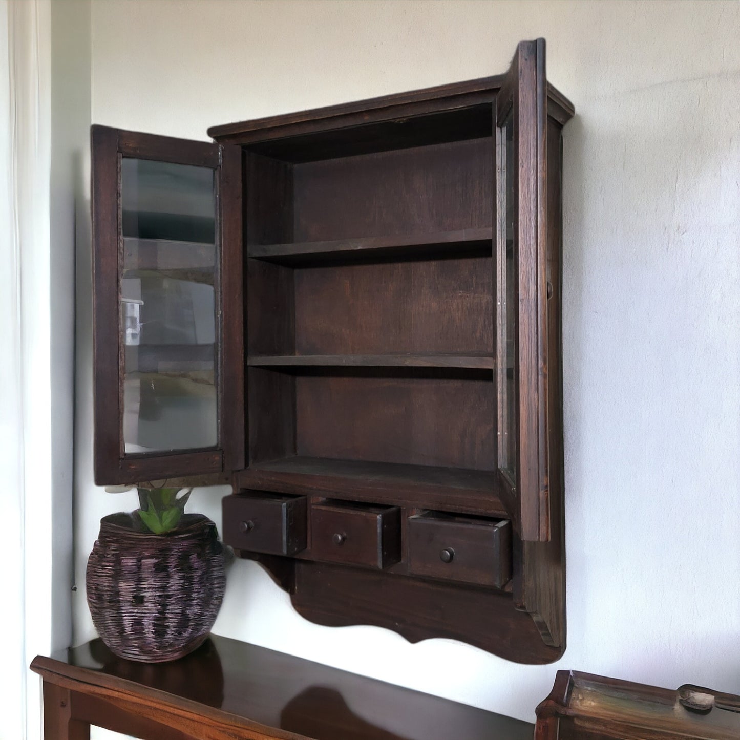 Wooden Hanging Medicine Cabinet Wall Cupboard