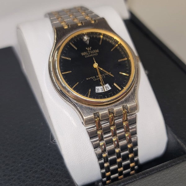 VTG Waltham Diamond Quartz Mens Watch day/ date