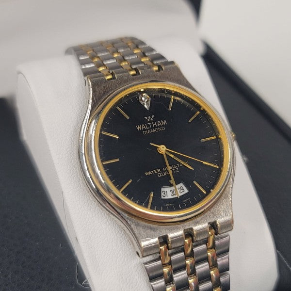 VTG Waltham Diamond Quartz Mens Watch day/ date
