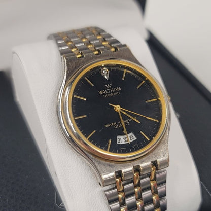 VTG Waltham Diamond Quartz Mens Watch day/ date