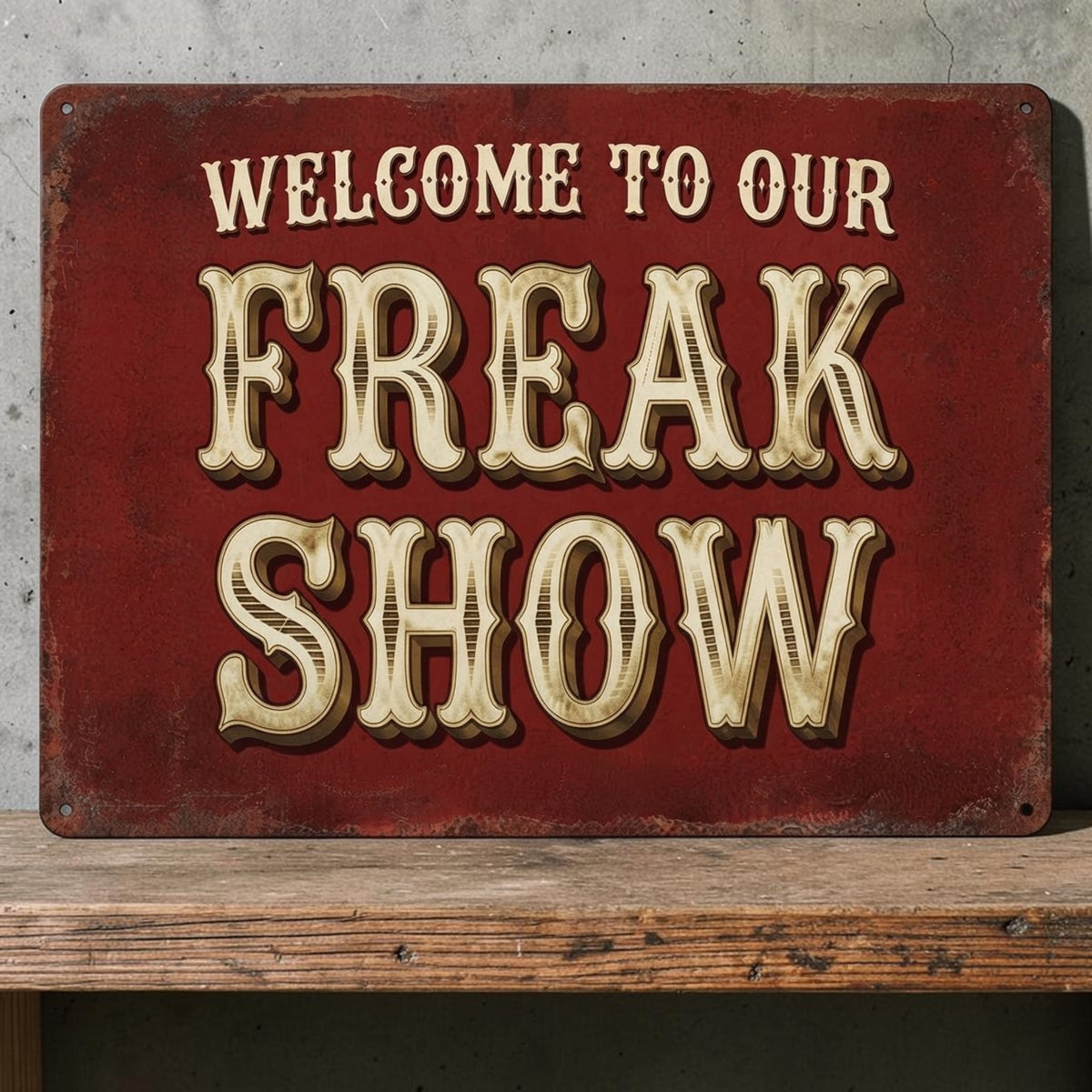 Welcome to our freak show sign