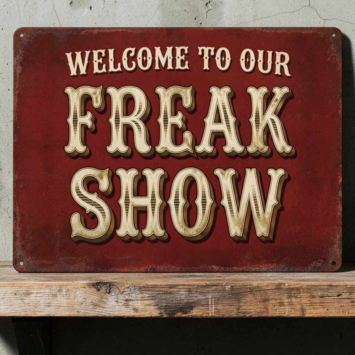 Welcome to our freak show sign