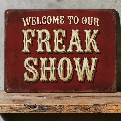 Welcome to our freak show sign
