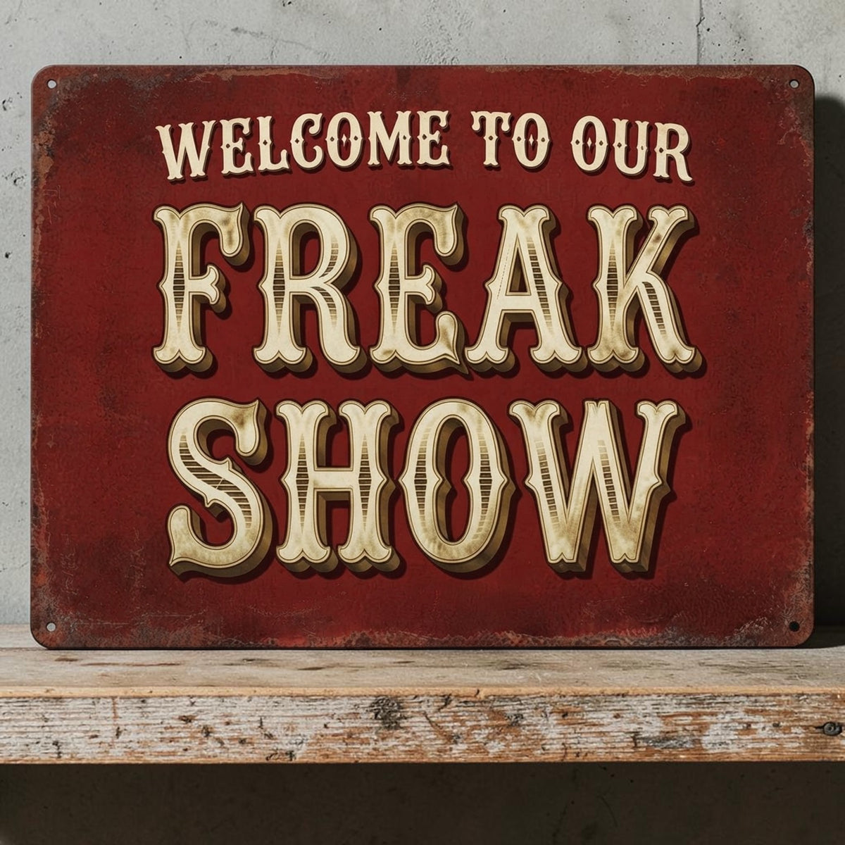 Welcome to our freak show sign