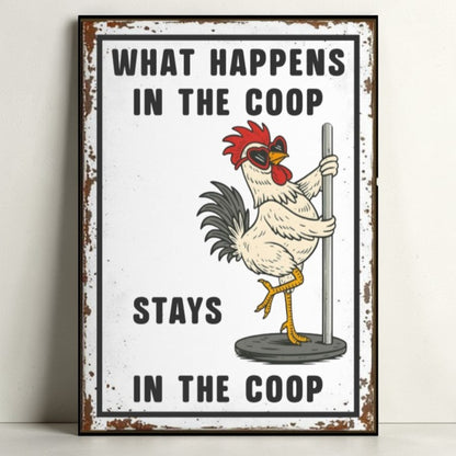 Funny Chicken Coop Sign “What Happens in the Coop Stays in the Coop” 