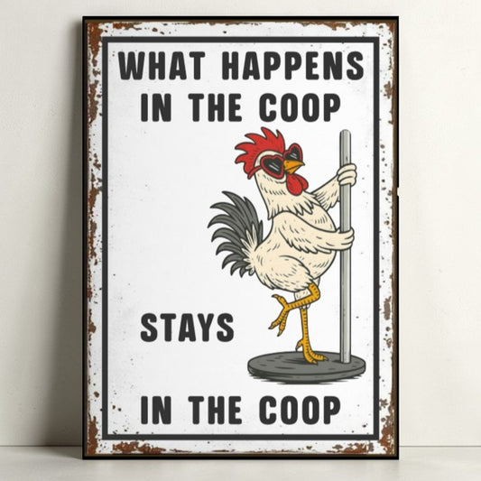 Funny Chicken Coop Sign “What Happens in the Coop Stays in the Coop” 