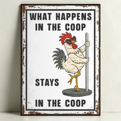 Funny Chicken Coop Sign “What Happens in the Coop Stays in the Coop” 