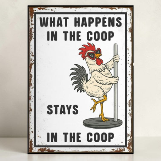 Funny Chicken Coop Sign “What Happens in the Coop Stays in the Coop” 