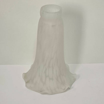 Vintage Tulip-Shaped Mottled White Glass Lampshade Ruffled Edge 6-Inch Tall