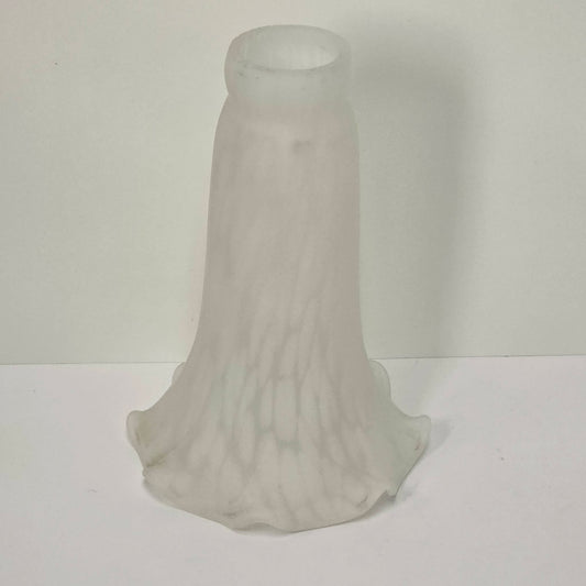 Vintage Tulip-Shaped Mottled White Glass Lampshade Ruffled Edge 6-Inch Tall