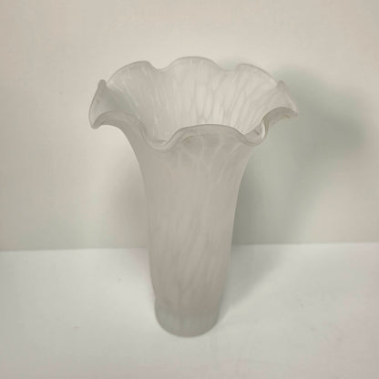 Vintage Tulip-Shaped Mottled White Glass Lampshade Ruffled Edge 6-Inch Tall