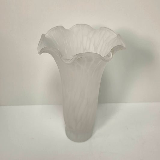 Vintage Tulip-Shaped Mottled White Glass Lampshade Ruffled Edge 6-Inch Tall