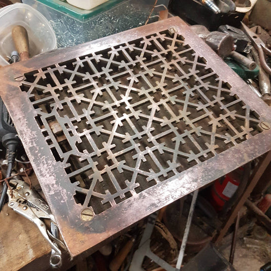 Antique Arts and Crafts copper plated floor register architectural salvage

