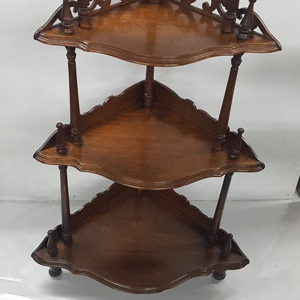 ornate victorian walnut corner curio whatnot shelf