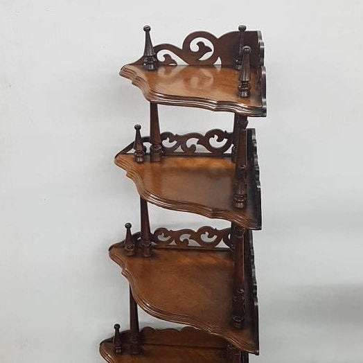 ornate victorian walnut corner curio whatnot shelf