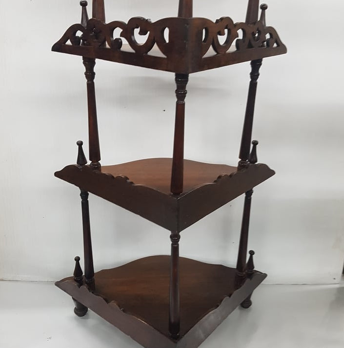 ornate victorian walnut corner curio whatnot shelf