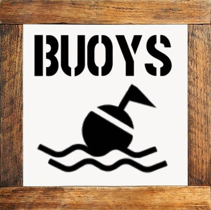 Nautical Metal “Buoys & Gulls” Bathroom Sign Set 6x6” 