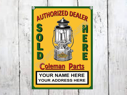 Coleman Sign Personalized Gift Authorized Dealer Coleman Parts Sold Here