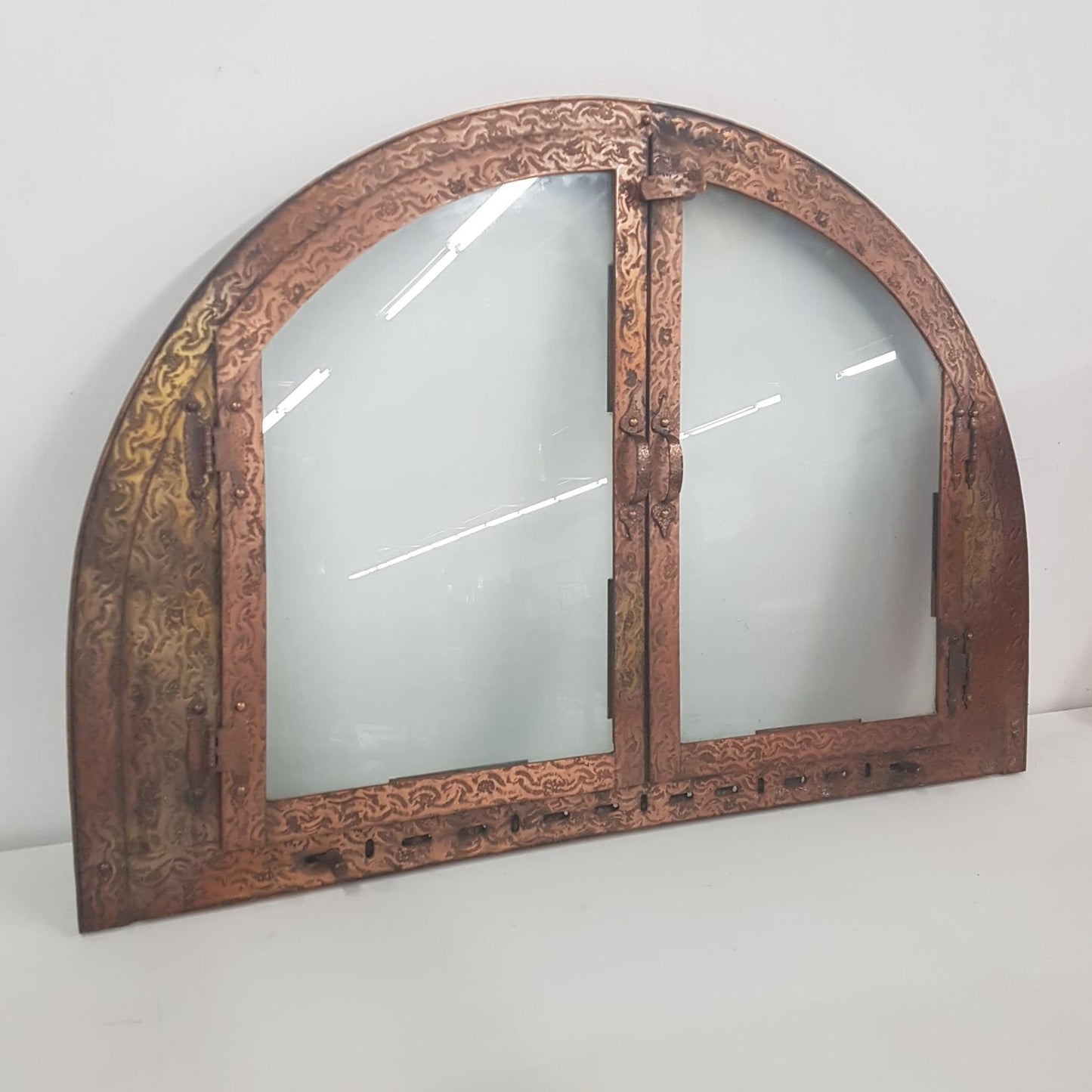 craftsman style arched top fireplace doors