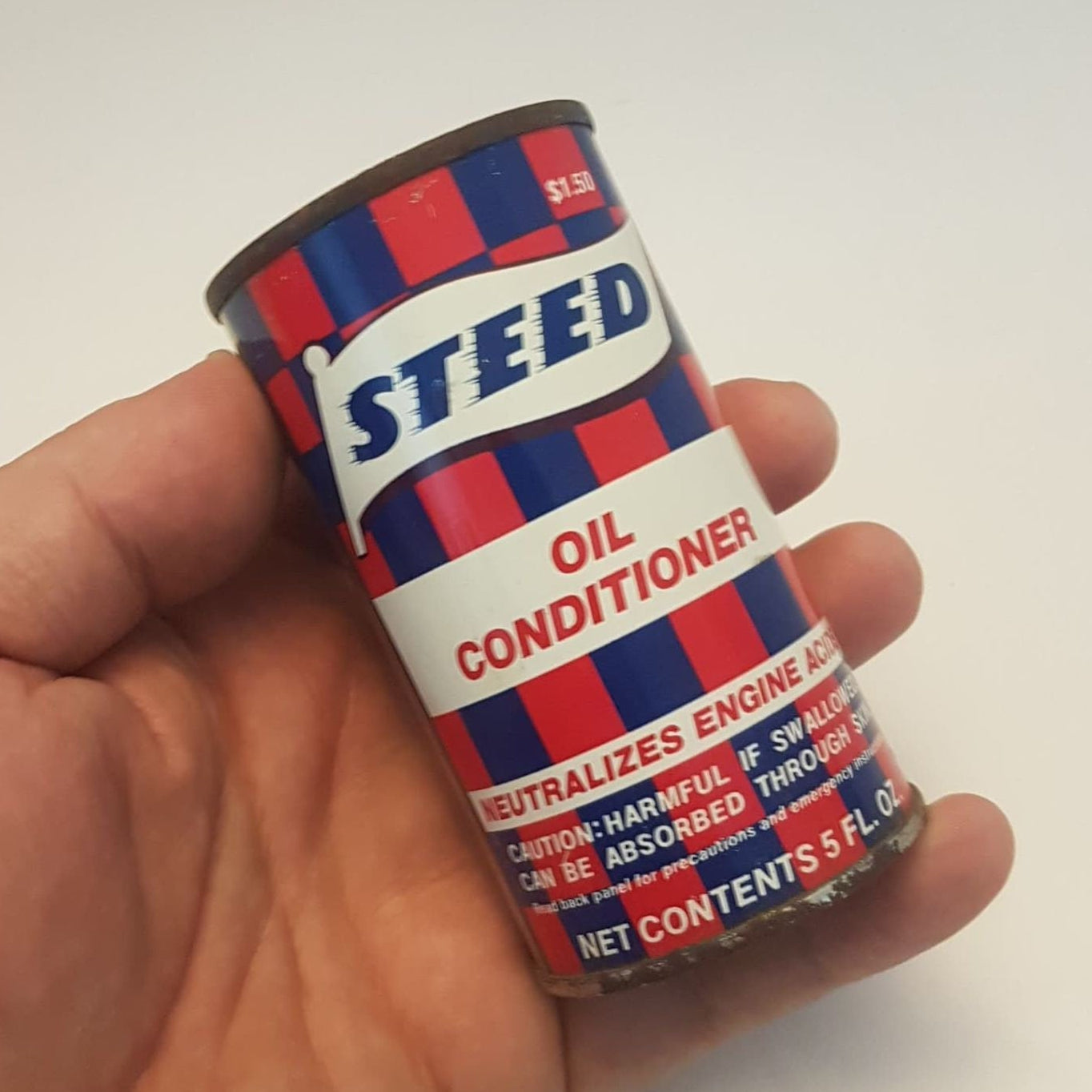 antique steed oil conditioner tin can