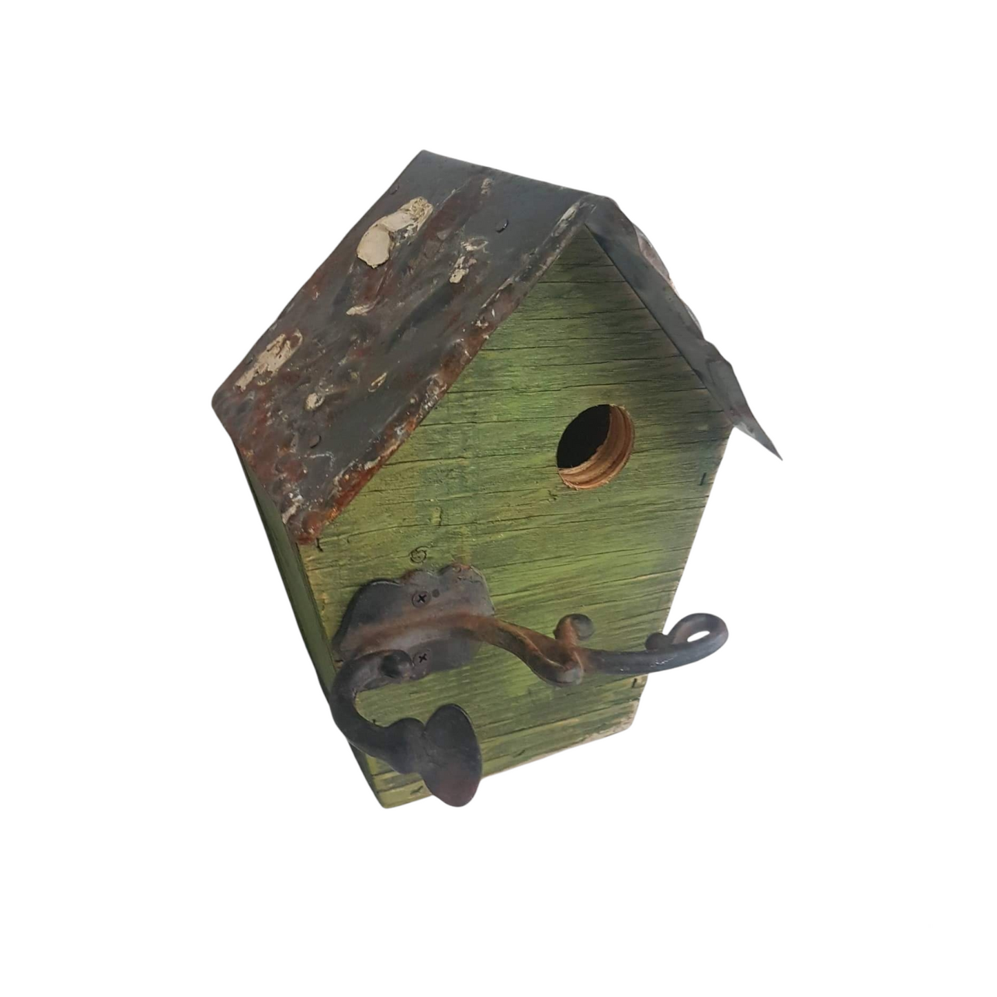 folk-art rustic birdhouse handcrafted green a frame birdhouse