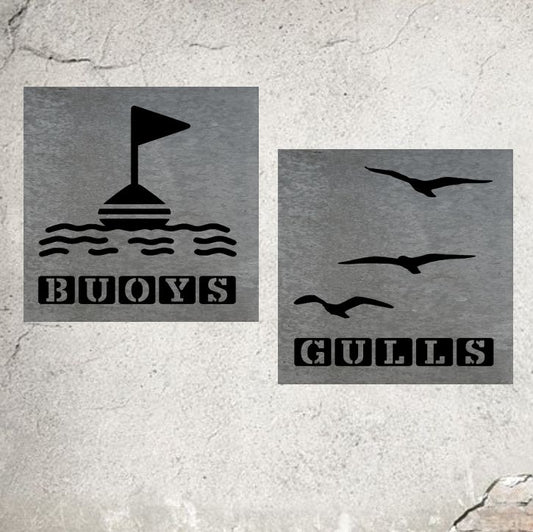 Nautical Bathroom Signs Buoys and Gulls Beach House Cottage Decor