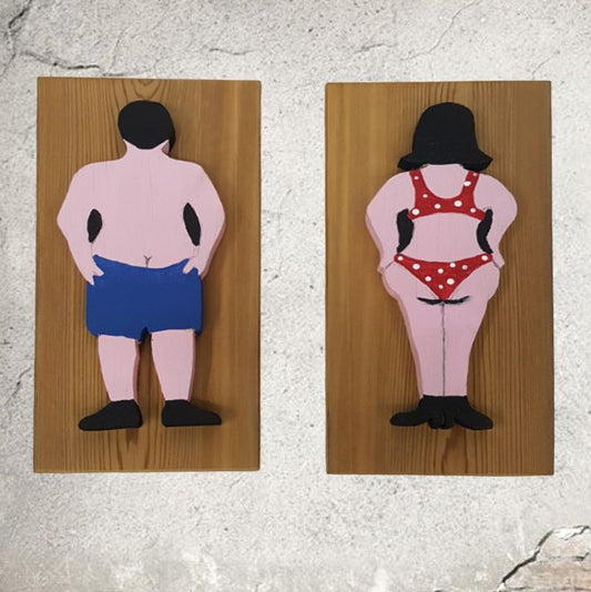 Beach House Bathroom Signs Bikini Bathing Suit Folk Art