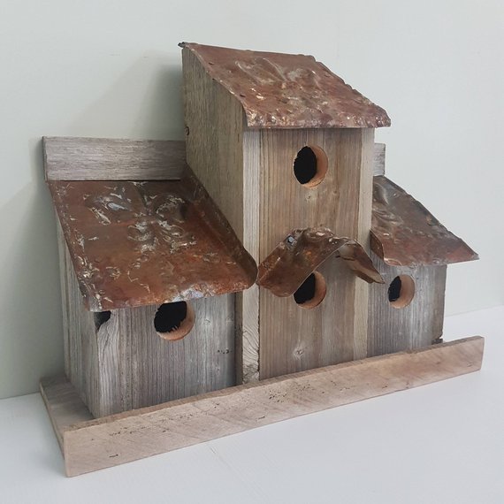 rustic birdhouse hand built fleur de lys tin roof