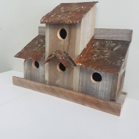rustic birdhouse hand built fleur de lys tin roof