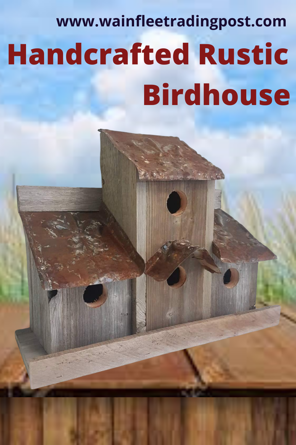 rustic birdhouse hand built fleur de lys tin roof