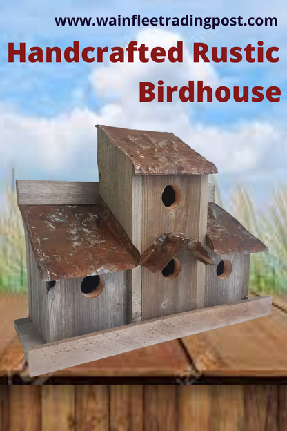 rustic birdhouse hand built fleur de lys tin roof