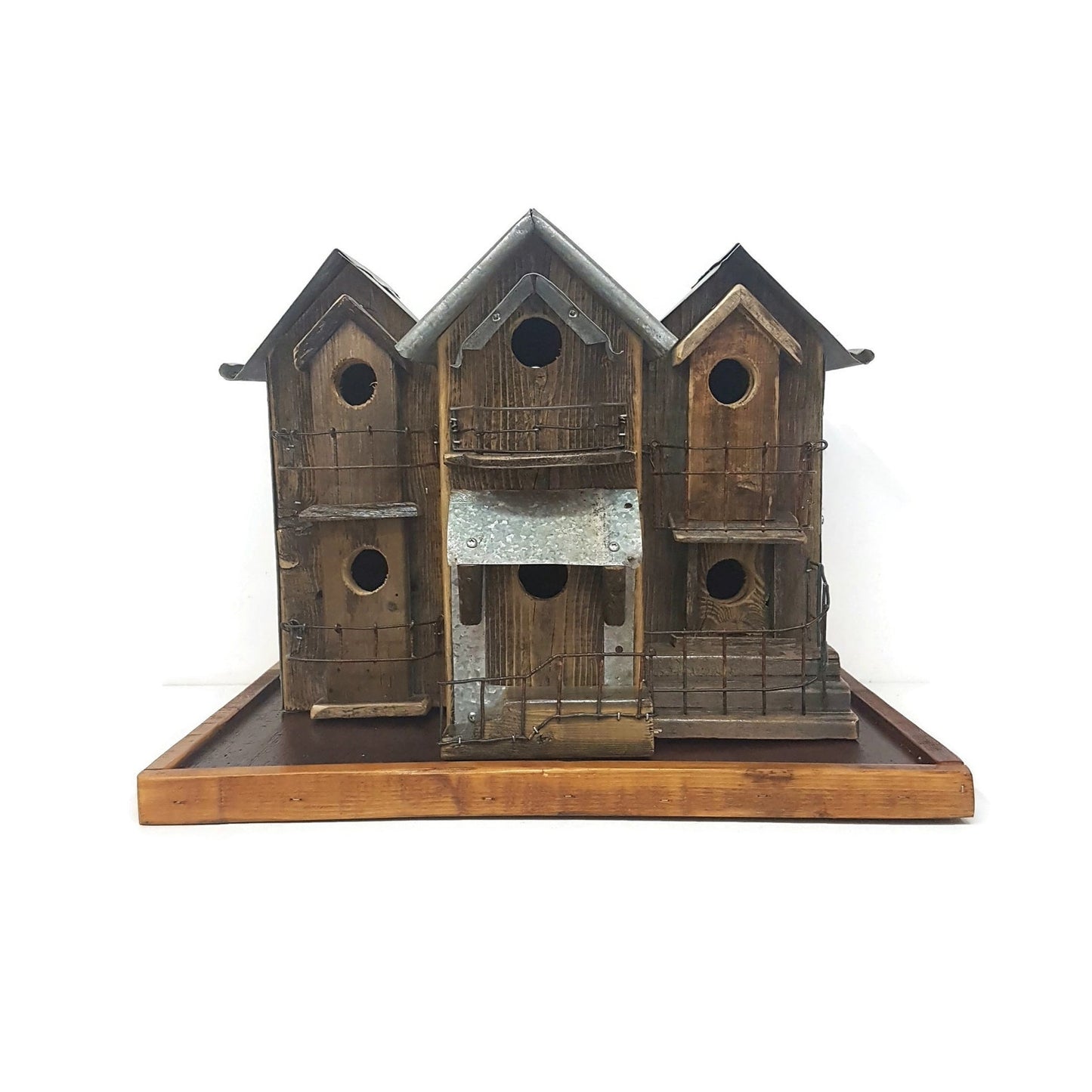 folk-art rustic birdhouse handcrafted country mansion 6 plex birdhouse