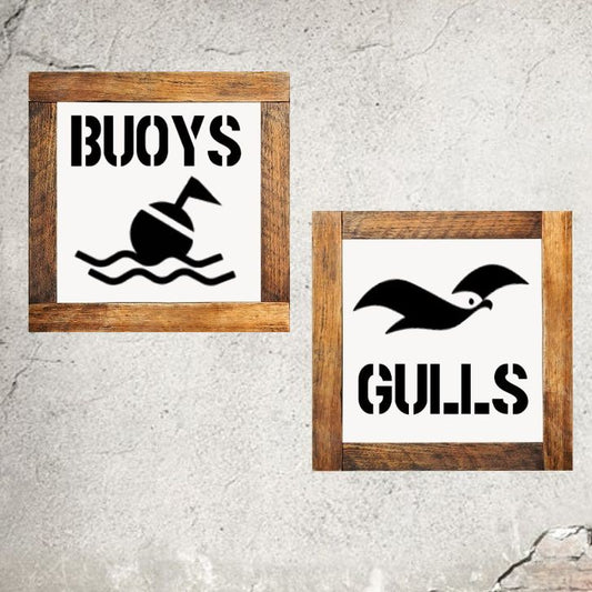 Bathroom Restroom Signs Buoys & Gulls Beach House Decor