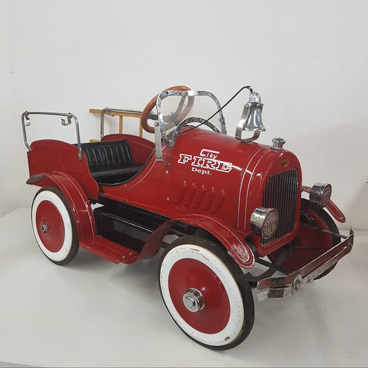 childs tin toy fire truck pedal car